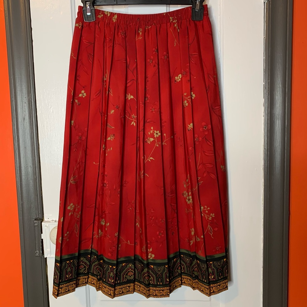 Koret Petite Vintage 90s Y2K Red Floral Pleated Retro Style Skirt